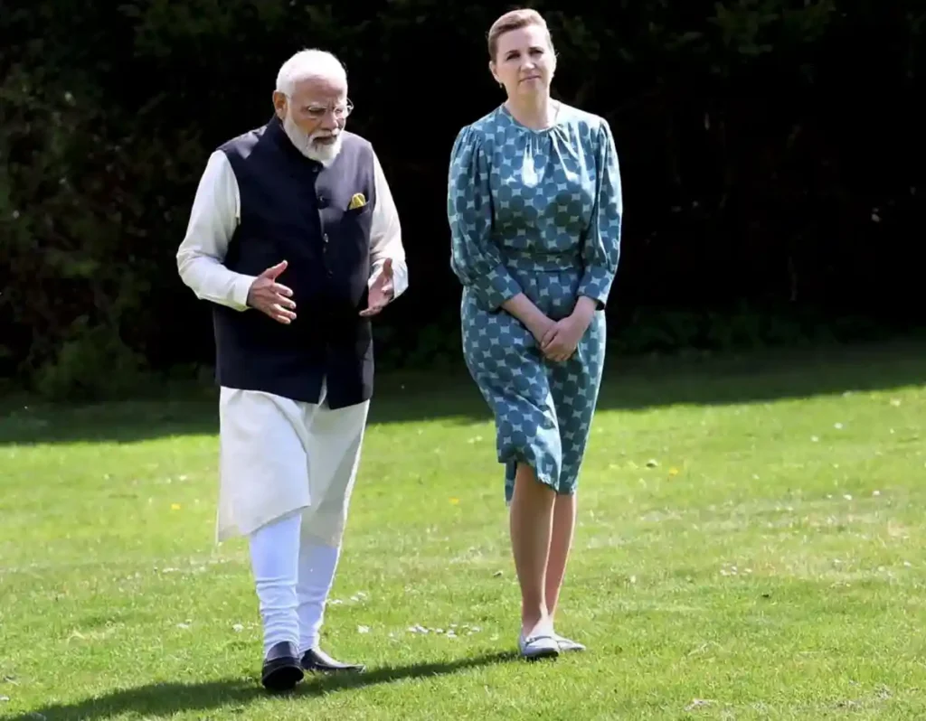 Danish Prime Minister Mette Frederiksen and Indian Prime Minister Narendra Modi